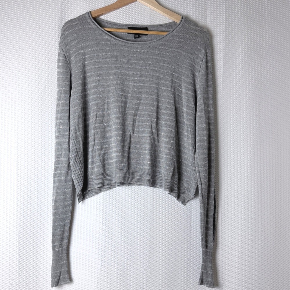 Lane Bryant Sweater Women Plus Size 18/20 Gray Metallic Stripe Cropped Pullover